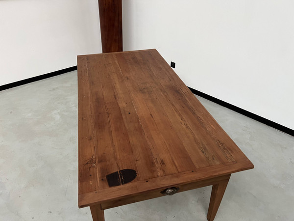 Teak farmhouse table with spindle legs
