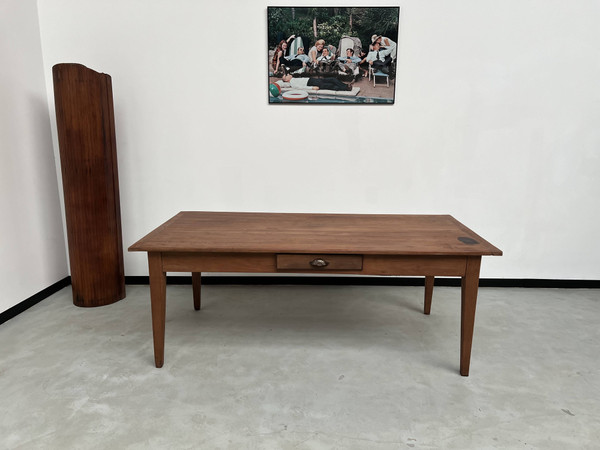 Teak farmhouse table with spindle legs