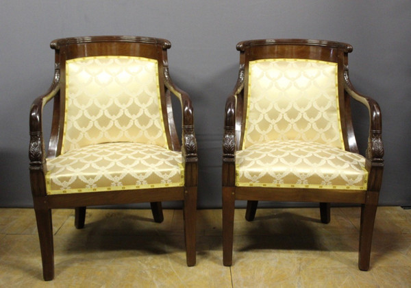 Pair of Mahogany Gondola Armchairs with Dolphins
