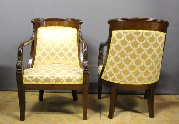 Pair of Mahogany Gondola Armchairs with Dolphins