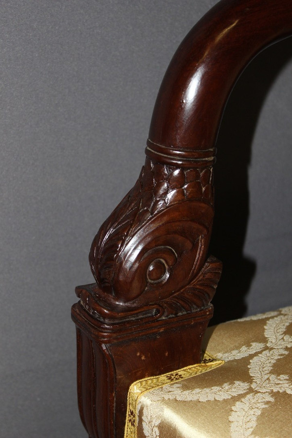 Pair of Mahogany Gondola Armchairs with Dolphins