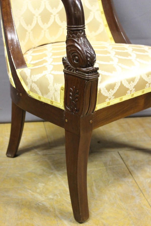 Pair of Mahogany Gondola Armchairs with Dolphins