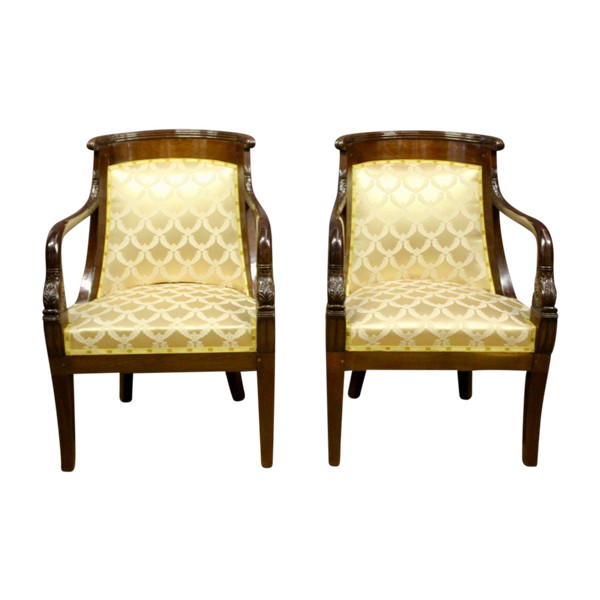 Pair of Mahogany Gondola Armchairs with Dolphins