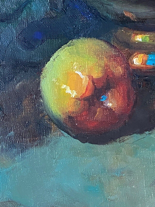 Huile sur toile nature morte aux fruits 1950