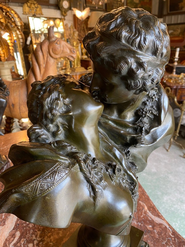 19th Century Bronze Sculpture Representing "The Kiss" After Jean Antoine Houdon (1741-1828)