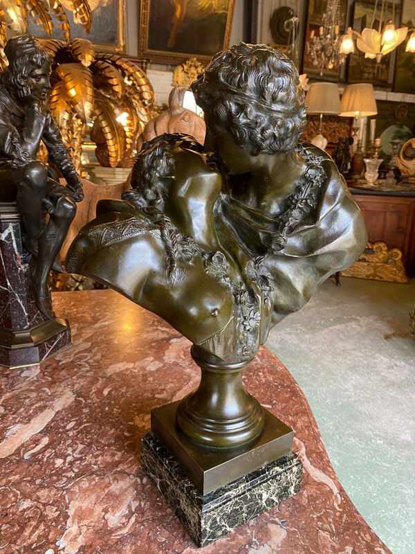 19th Century Bronze Sculpture Representing "The Kiss" After Jean Antoine Houdon (1741-1828)