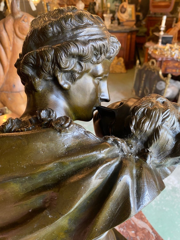 19th Century Bronze Sculpture Representing "The Kiss" After Jean Antoine Houdon (1741-1828)