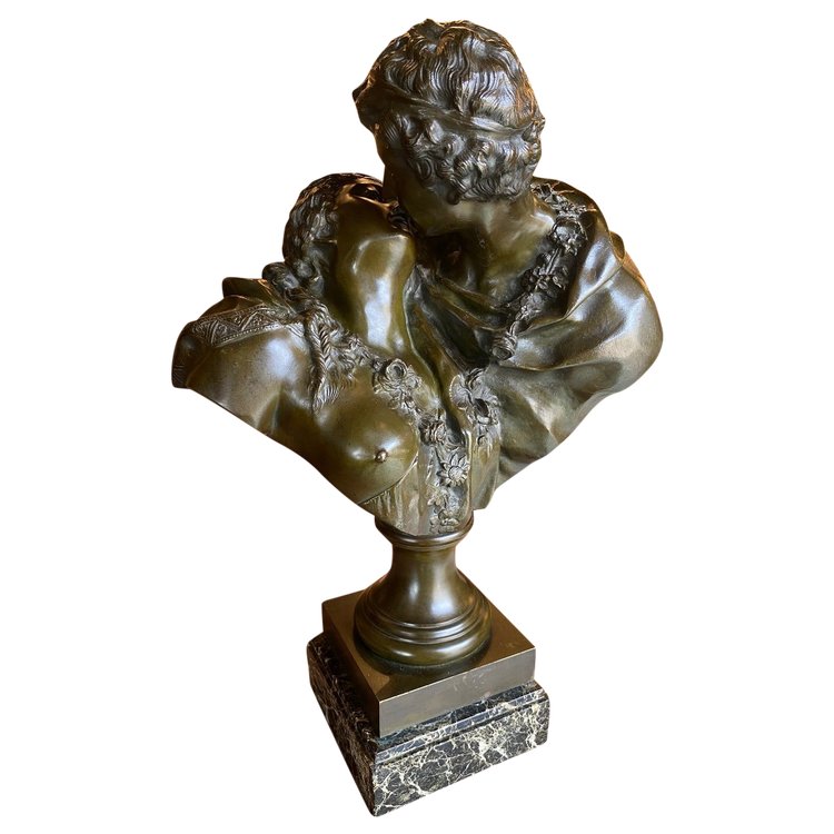 19th Century Bronze Sculpture Representing "The Kiss" After Jean Antoine Houdon (1741-1828)