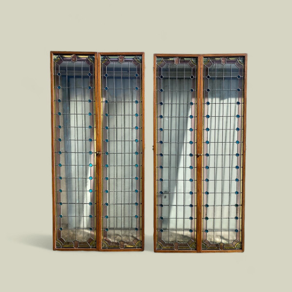 2 Paar Glasmalereien aus der Zeit um 1900