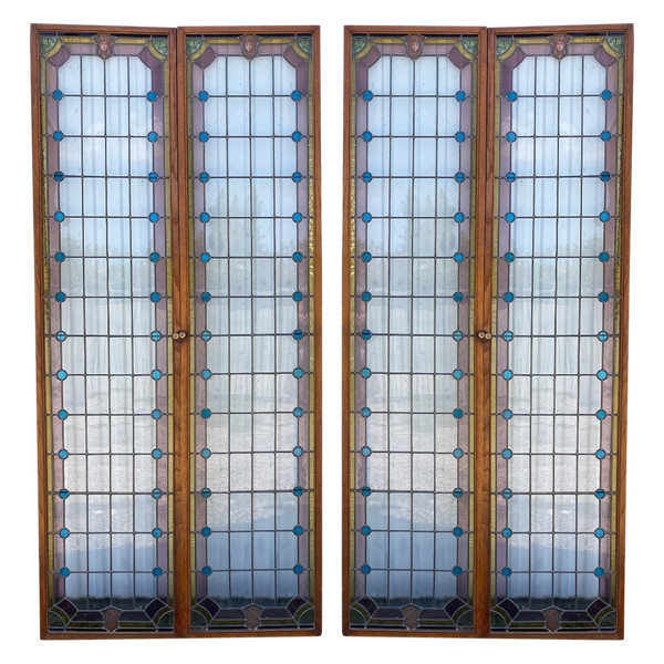 2 Paar Glasmalereien aus der Zeit um 1900
