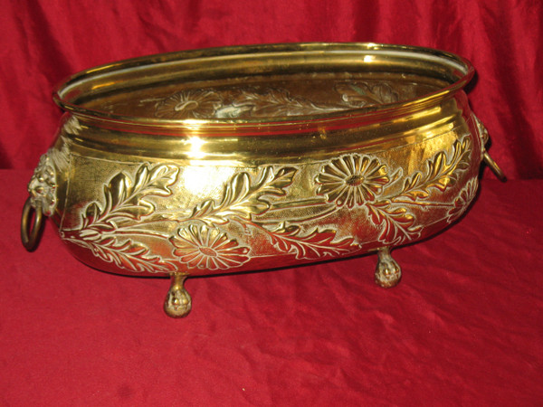 Brass planter with floral decoration, 19th century Napoleon III