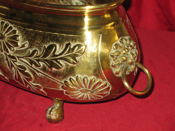 Brass planter with floral decoration, 19th century Napoleon III