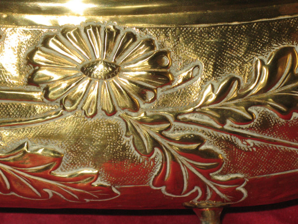 Brass planter with floral decoration, 19th century Napoleon III