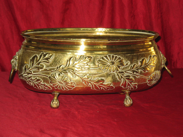 Brass planter with floral decoration, 19th century Napoleon III