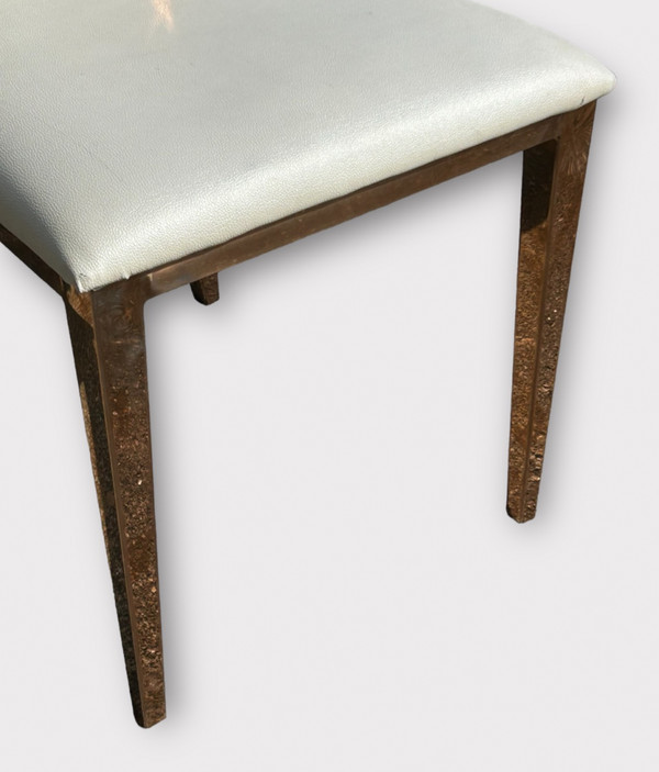 Set of Six Medallion Back Chairs in Brass and White Leatherette Circa 1980