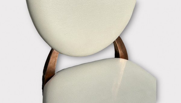 Set of Six Medallion Back Chairs in Brass and White Leatherette Circa 1980