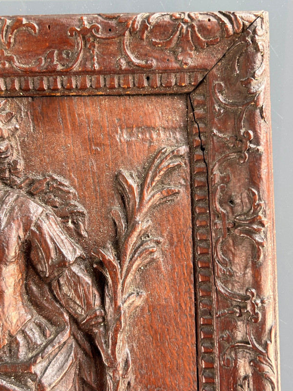 Carved Oak Panel - Catherine of Alexandria - 18th Century Bérain Frame