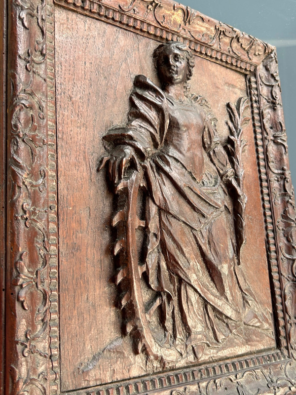 Carved Oak Panel - Catherine of Alexandria - 18th Century Bérain Frame
