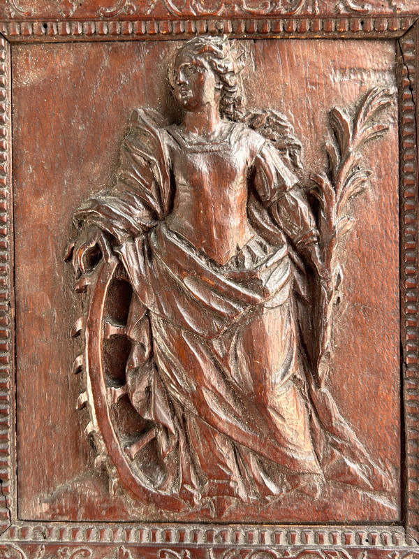 Carved Oak Panel - Catherine of Alexandria - 18th Century Bérain Frame