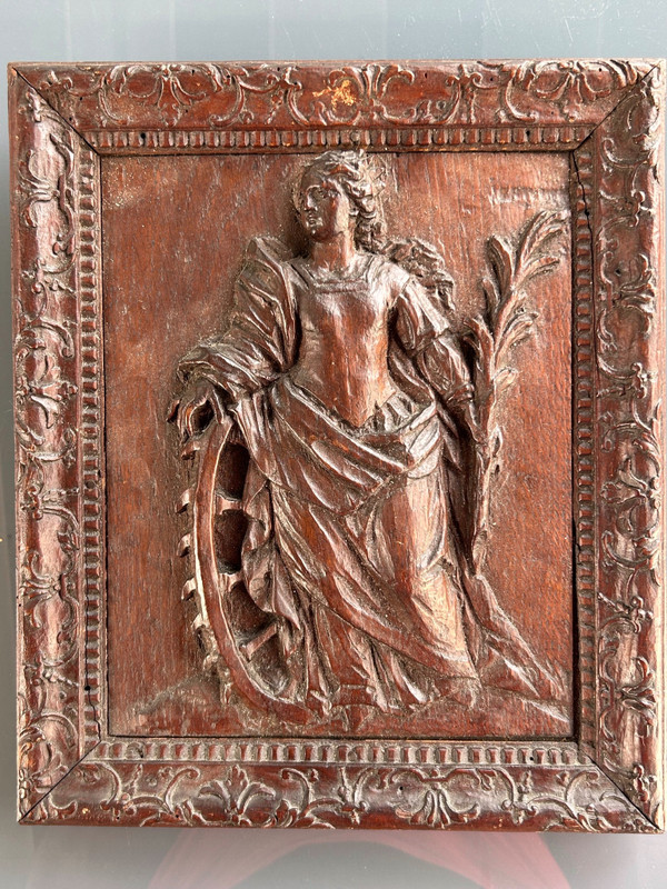 Carved Oak Panel - Catherine of Alexandria - 18th Century Bérain Frame