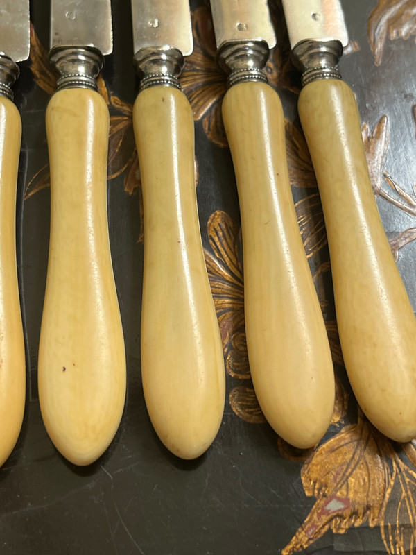 6 coltelli da frutta fine '800 collare con lama in argento 