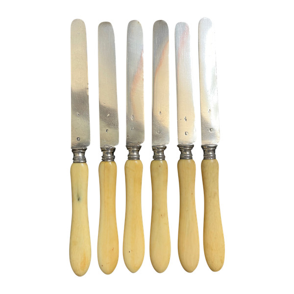 6 coltelli da frutta fine '800 collare con lama in argento 
