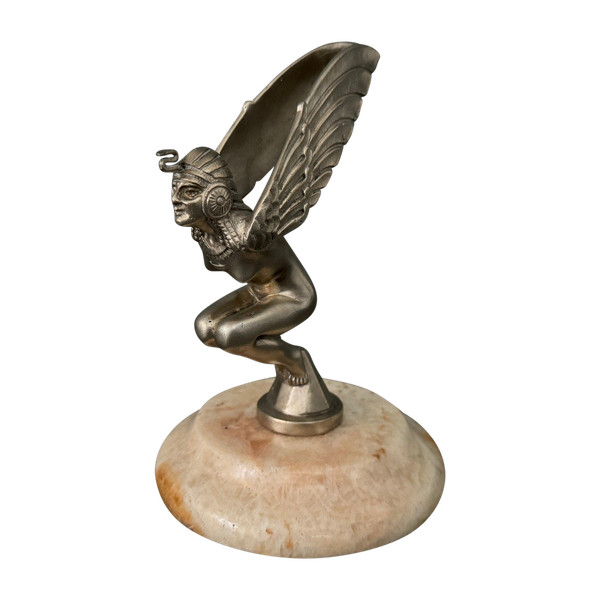 Mascotte automobilistica di Marcel Bonnot donna alata in bronzo argentato