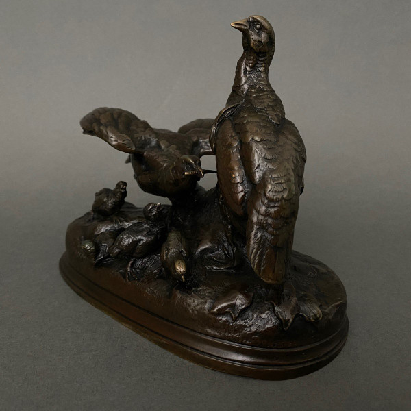 Bronze-Rebhuhn von Jules Moigniez, braune Patina aus dem 19. Jahrhundert