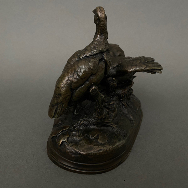 Bronze-Rebhuhn von Jules Moigniez, braune Patina aus dem 19. Jahrhundert