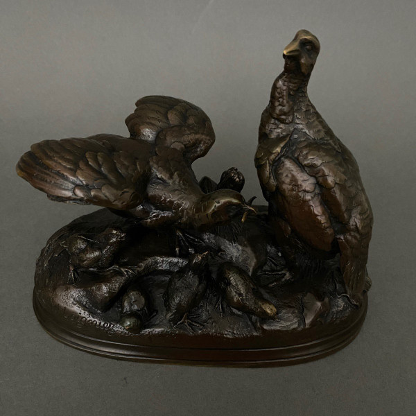Bronze-Rebhuhn von Jules Moigniez, braune Patina aus dem 19. Jahrhundert