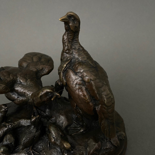 Bronze-Rebhuhn von Jules Moigniez, braune Patina aus dem 19. Jahrhundert
