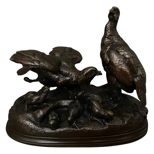 Bronze-Rebhuhn von Jules Moigniez, braune Patina aus dem 19. Jahrhundert