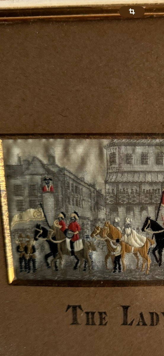 Opera inglese di ricamo del XIX secolo I cavalieri della processione di Lady Godiva