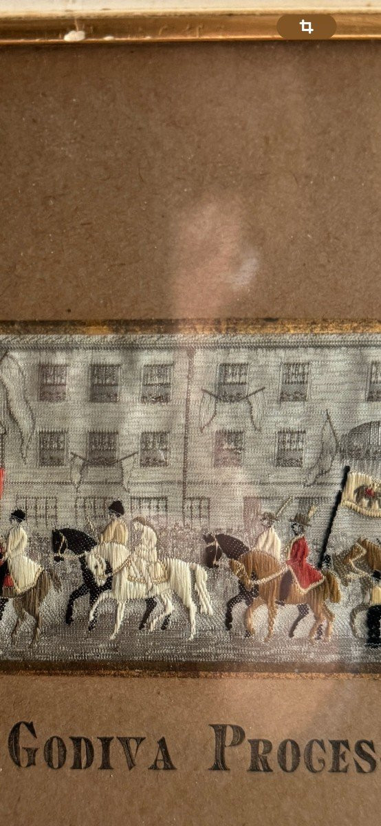 Opera inglese di ricamo del XIX secolo I cavalieri della processione di Lady Godiva
