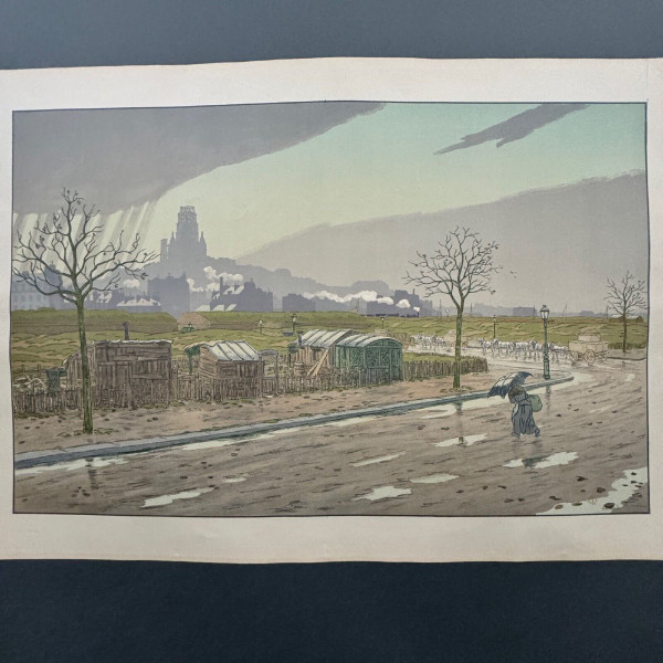 Lithograph Henri Rivière The Butte Montmartre seen from the Fortifications