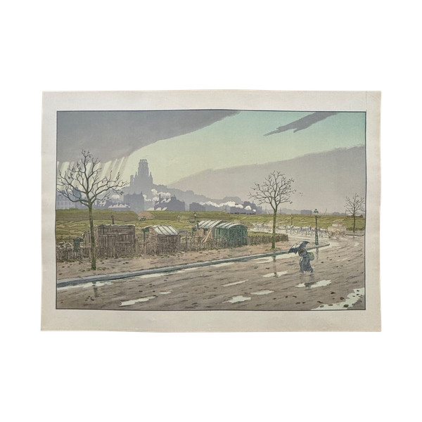 Lithograph Henri Rivière The Butte Montmartre seen from the Fortifications