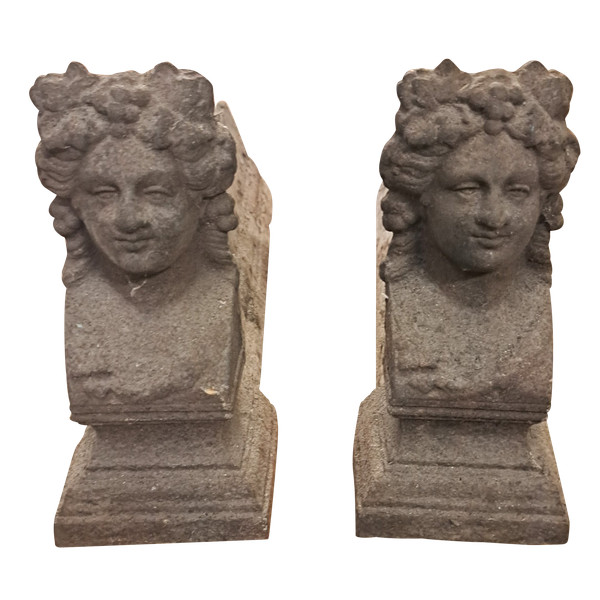 Pair of Fireplace Andirons with a Female Bust