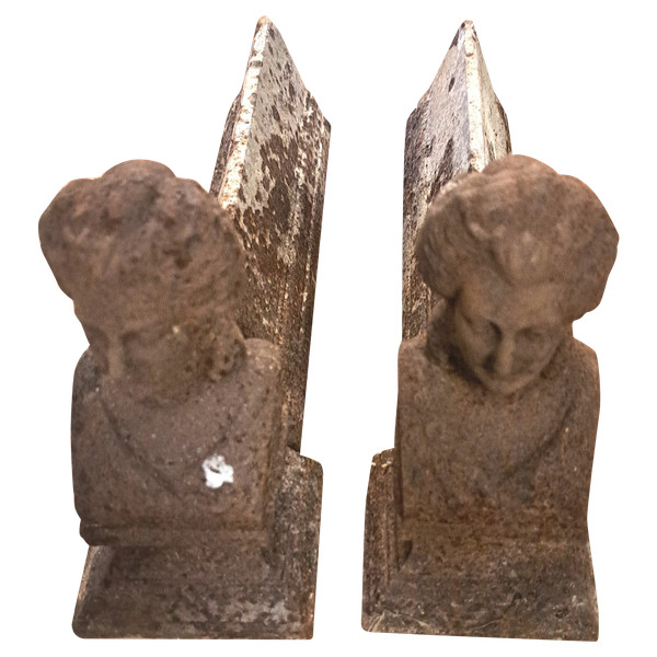 Pair of 19th century female bust fireplace andirons