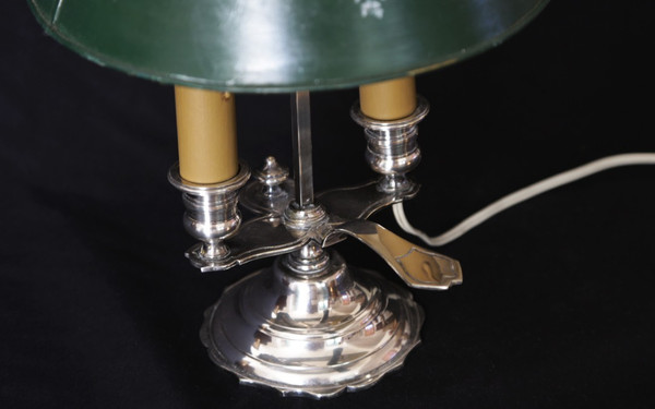 Bouillotte-Lampe aus versilberter Bronze aus dem 19. Jahrhundert
