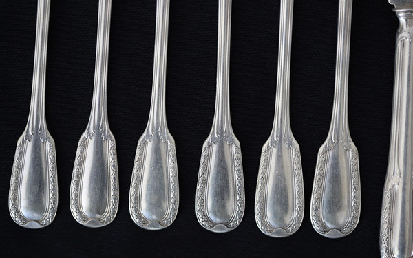 Servizio da dessert in argento massiccio 6 coltelli + 6 forchette XIX secolo