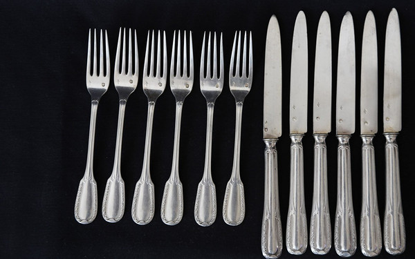 Servizio da dessert in argento massiccio 6 coltelli + 6 forchette XIX secolo