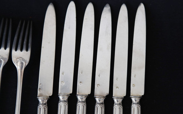 Servizio da dessert in argento massiccio 6 coltelli + 6 forchette XIX secolo