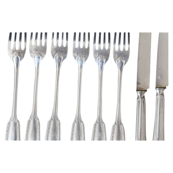 Servizio da dessert in argento massiccio 6 coltelli + 6 forchette XIX secolo