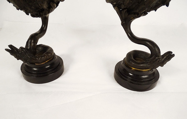 Coppia di ninnoli con draghi in bronzo gotico Viollet-le-duc Napoleone III XIX secolo