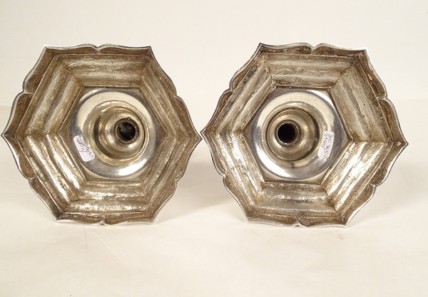 Pair of Louis XV Candlesticks in Solid Silver, Farmers General, Rennes, 1154gr, 18th Century