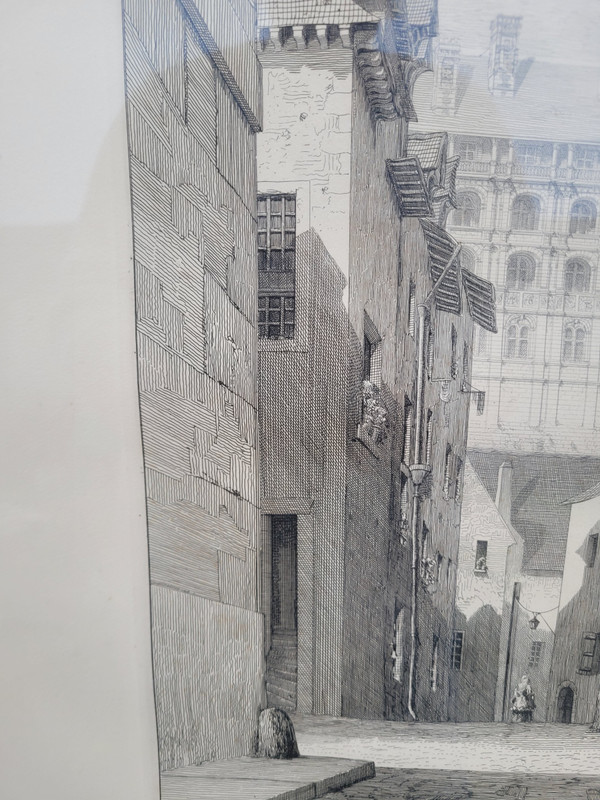 Gravure par "De la Rochebrune "/ Rare Vue sur le chateau de Blois 1871