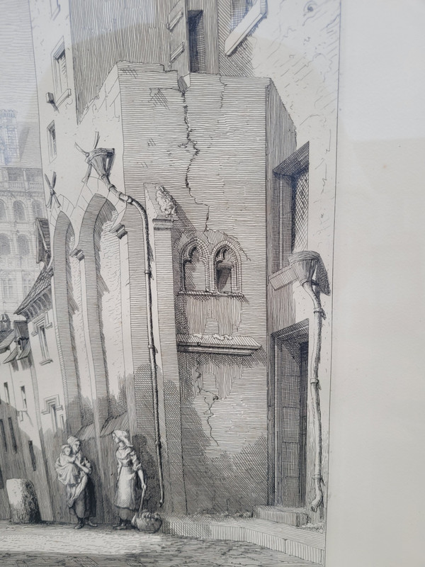 Gravure par "De la Rochebrune "/ Rare Vue sur le chateau de Blois 1871