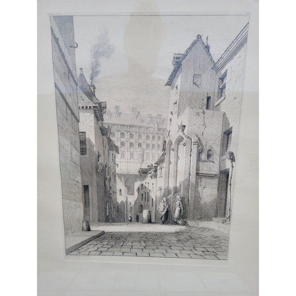 Gravure par "De la Rochebrune "/ Rare Vue sur le chateau de Blois 1871