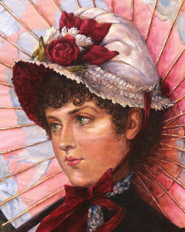 Ernest Ange DUEZ, Portrait of an elegant woman with an umbrella