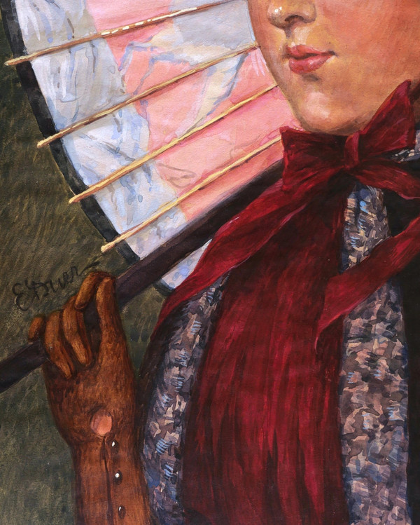 Ernest Ange DUEZ, Portrait of an elegant woman with an umbrella